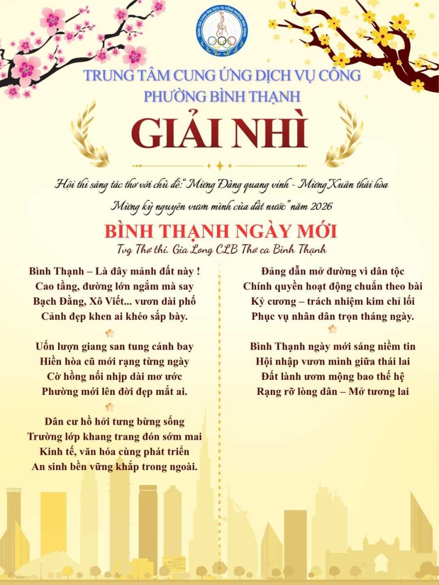 BÀI THƠ BÌNH THẠNH NGÀY MỚI - GIA LONG
